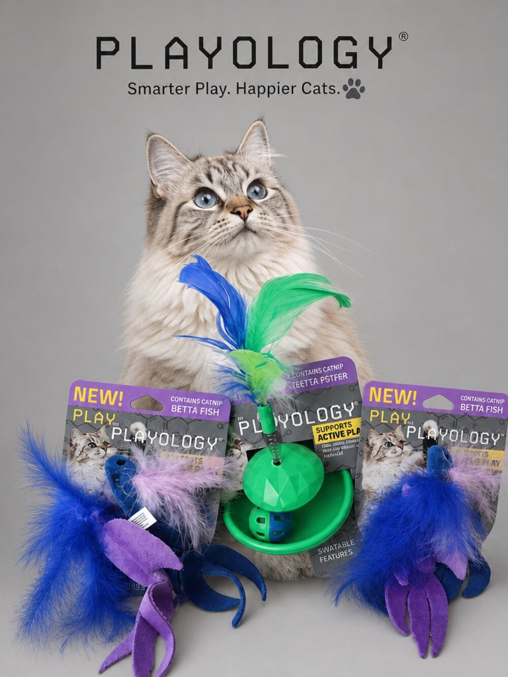 Playology Cat Toy Bundle (3‑Pack) – Catnip Betta Fish + Teeter Totter, New - Picture 2 of 7